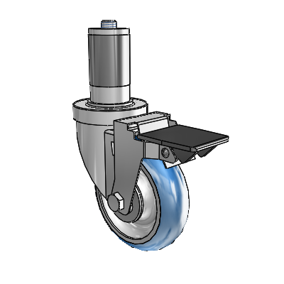 30 Series Expanding Adapter Zinc Swivel Caster with 4 x 1.25 PolyLoc (Blue) Wheel and PosiLoc Brake