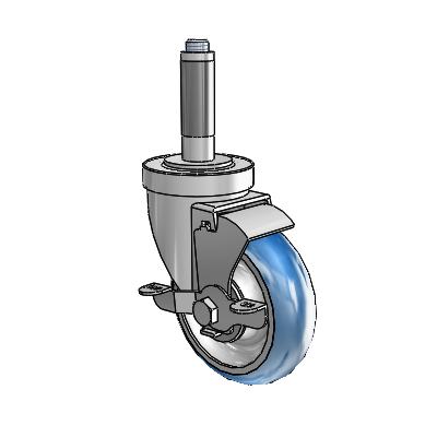 30 Series Expanding Adapter Zinc Swivel Caster with 4 x 1.25 PolyLoc (Blue) Wheel and VertiLoc Brake