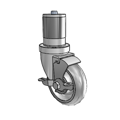 30 Series Expanding Adapter Zinc Swivel Caster with 4 x 1.25 PolyLock (Grey) Wheel and VertiLoc Brake