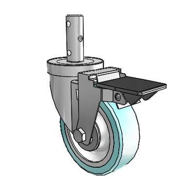 S30 Series Round Stem Stainless Steel Swivel Caster with 4 x 1.25 Advantage Health Wheel and PosiLoc Brake