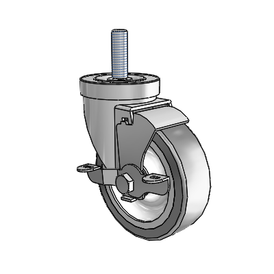 S30 Series Threaded Stem Stainless Steel Swivel Caster with 4 x 1.25 Advantage TPR (Flat) Wheel and VertiLoc Brake