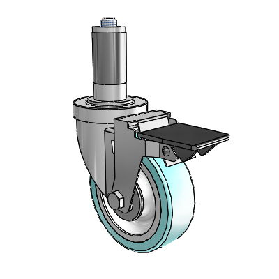 S30 Series Expanding Adapter Stainless Steel Swivel Caster with 4 x 1.25 Advantage Health Wheel and PosiLoc Brake