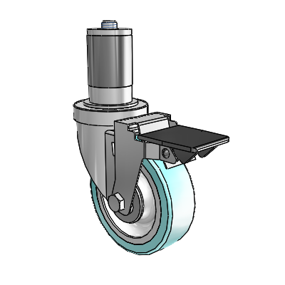 S30 Series Expanding Adapter Stainless Steel Swivel Caster with 4 x 1.25 Advantage Health Wheel and PosiLoc Brake