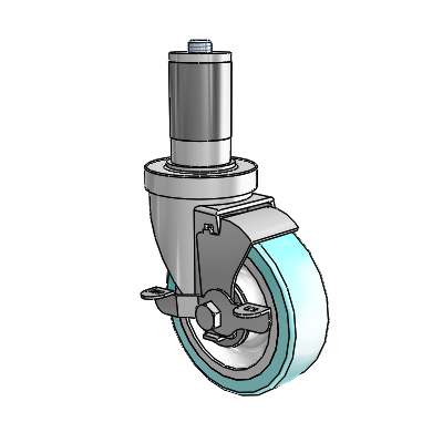S30 Series Expanding Adapter Stainless Steel Swivel Caster with 4 x 1.25 Advantage Health Wheel and VertiLoc Brake