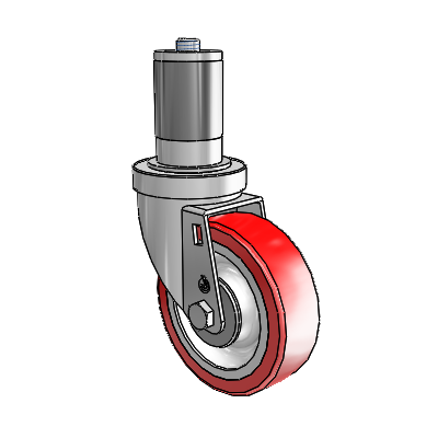Roulette pivotante en acier inoxydable avec adaptateur extensible de la série S30, équipée de 4 roues « Advantage Heat » (plates) de 1,25