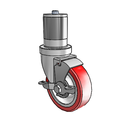 S30 Series Expanding Adapter Stainless Steel Swivel Caster with 4 x 1.25 Advantage Heat (Flat) Wheel and VertiLoc Brake