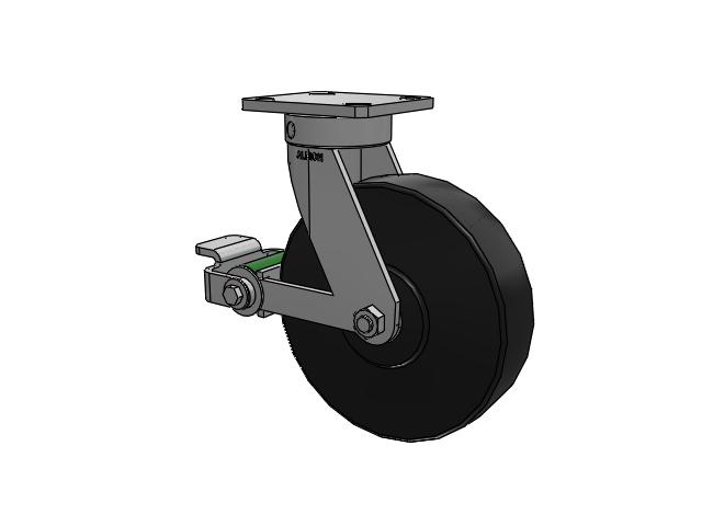 110 Series Kingpinless Top Plate Swivel Caster with 8 x 2 Black Polymer NX - Trionix High Impact Polymer Wheel and Poly Cam Brake
