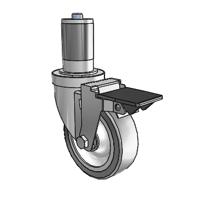 S30 Series Expanding Adapter Stainless Steel Swivel Caster with 4 x 1.25 Advantage TPR (Flat) Wheel and PosiLoc Brake