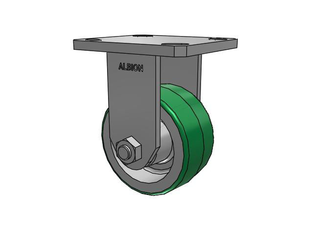 110 Series Kingpinless Top Plate Rigid Caster with 4 x 2 Green Tread on Aluminum Core PD - Polyurethane (Aluminum Core) Wheel