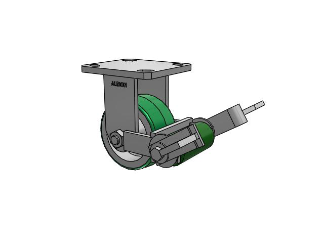 110 Series Kingpinless Top Plate Rigid Caster with 4 x 2 Green Tread on Aluminum Core PD - Polyurethane (Aluminum Core) Wheel and Poly Cam Brake