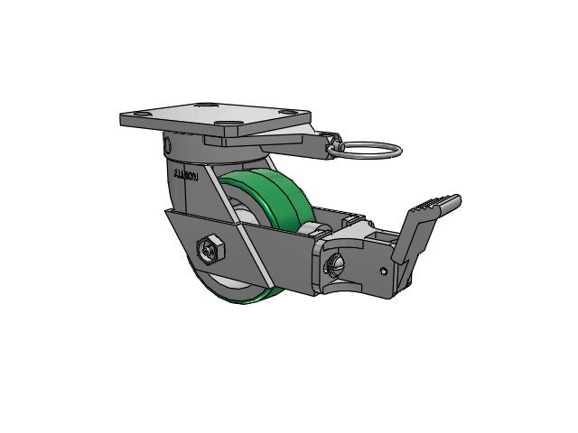 110 Series Kingpinless Top Plate Swivel Caster with 4 x 2 Green Tread on Aluminum Core PD - Polyurethane (Aluminum Core) Wheel and Face Brake