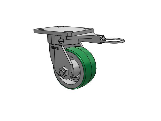 110 Series Kingpinless Top Plate Swivel Caster with 4 x 2 Green Tread on Aluminum Core PD - Polyurethane (Aluminum Core) Wheel