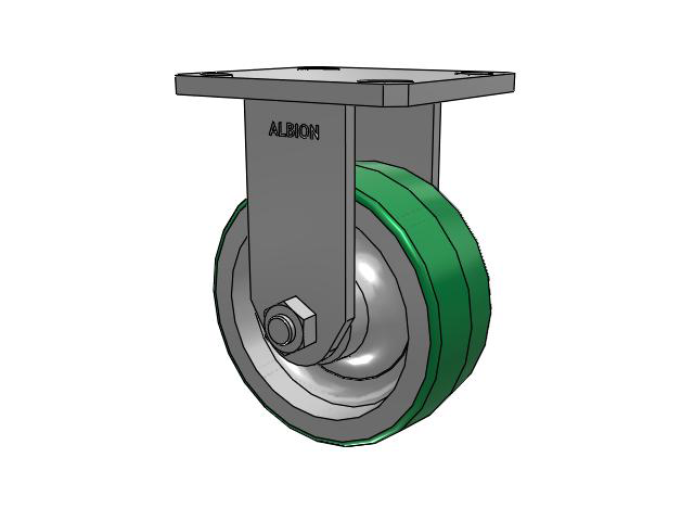 110 Series Kingpinless Top Plate Rigid Caster with 5 x 2 Green Tread on Aluminum Core PD - Polyurethane (Aluminum Core) Wheel
