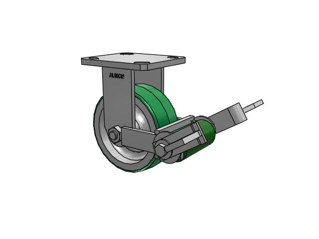 110 Series Kingpinless Top Plate Rigid Caster with 5 x 2 Green Tread on Aluminum Core PD - Polyurethane (Aluminum Core) Wheel and Poly Cam Brake