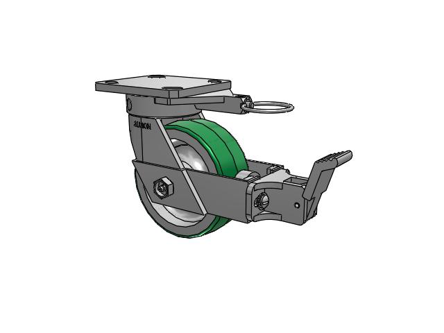 110 Series Kingpinless Top Plate Swivel Caster with 5 x 2 Green Tread on Aluminum Core PD - Polyurethane (Aluminum Core) Wheel and Face Brake