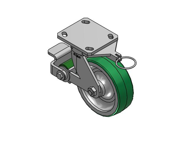 110 Series Kingpinless Top Plate Swivel Caster with 6 x 2 Green Tread on Aluminum Core PD - Polyurethane (Aluminum Core) Wheel and Poly Cam Brake