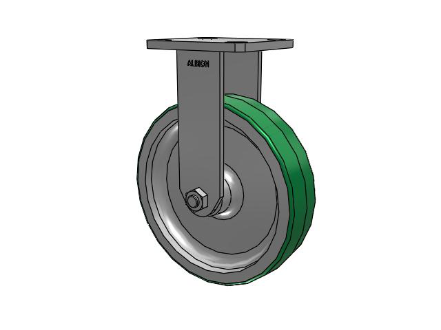 110 Series Kingpinless Top Plate Rigid Caster with 8 x 2 Green Tread on Aluminum Core PD - Polyurethane (Aluminum Core) Wheel