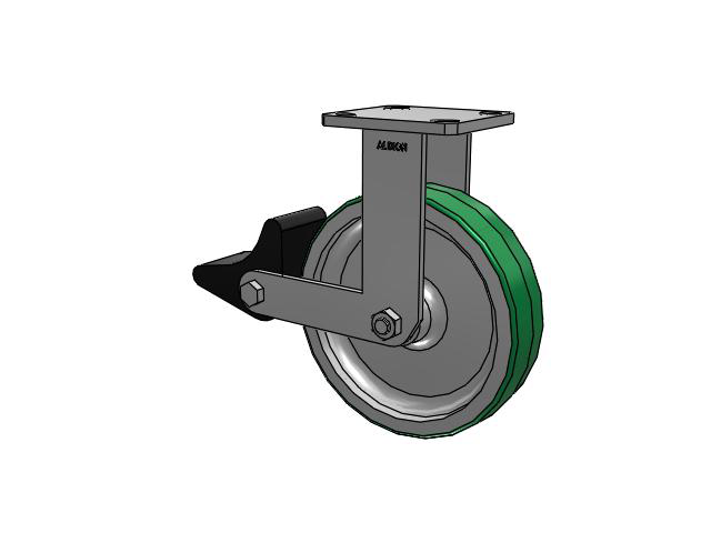 110 Series Kingpinless Top Plate Rigid Caster with 8 x 2 Green Tread on Aluminum Core PD - Polyurethane (Aluminum Core) Wheel and Poly Lock Integrated Brake