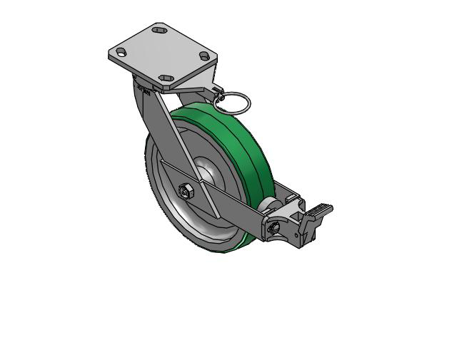110 Series Kingpinless Top Plate Swivel Caster with 8 x 2 Green Tread on Aluminum Core PD - Polyurethane (Aluminum Core) Wheel and Face Brake