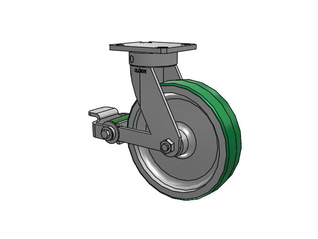 110 Series Kingpinless Top Plate Swivel Caster with 8 x 2 Green Tread on Aluminum Core PD - Polyurethane (Aluminum Core) Wheel and Poly Cam Brake