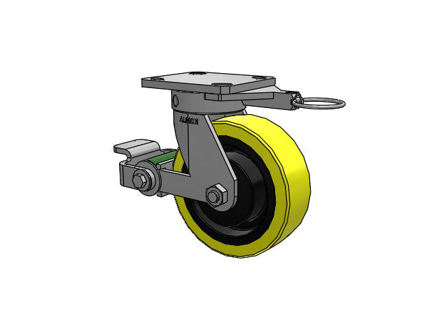 110 Series Kingpinless Top Plate Swivel Caster with 6 x 2 Yellow Tread on Black Cast Iron Core PF - Polyurethane (Heavy Duty Cast Iron Core) Wheel and Poly Cam Brake