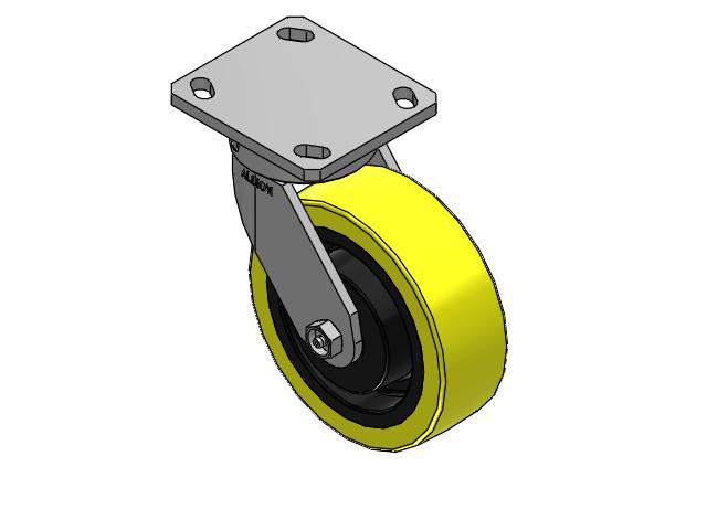110 Series Kingpinless Top Plate Swivel Caster with 6 x 2 Yellow Tread on Black Cast Iron Core PF - Polyurethane (Heavy Duty Cast Iron Core) Wheel