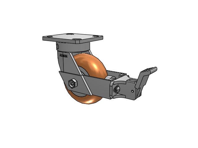 110 Series Kingpinless Top Plate Swivel Caster with 5 x 2 Green Tread on Aluminum Core PM - Round Polyurethane (Aluminum Core) Wheel and Face Brake