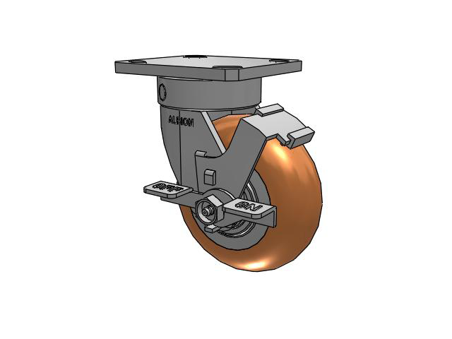 110 Series Kingpinless Top Plate Swivel Caster with 5 x 2 Green Tread on Aluminum Core PM - Round Polyurethane (Aluminum Core) Wheel and Face Brake