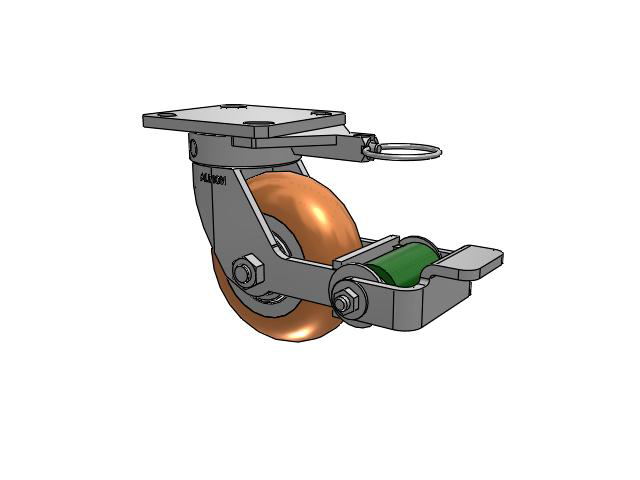 110 Series Kingpinless Top Plate Swivel Caster with 5 x 2 Green Tread on Aluminum Core PM - Round Polyurethane (Aluminum Core) Wheel and Poly Cam Brake