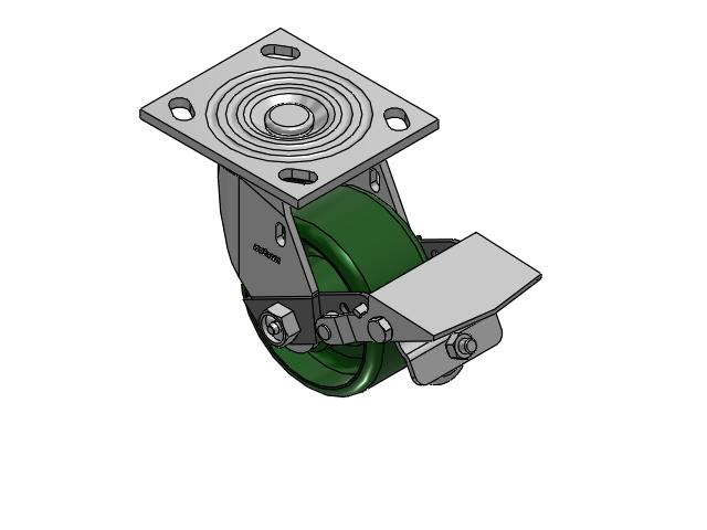 4 Series 2 Inch Wide Top Plate Swivel Caster with 4 x 2 Cast Iron Wheel and Tread Lock Brake