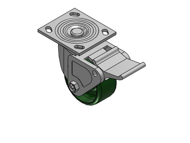 Roulette pivotante de la série 4, avec plaque supérieure de 2 pouces de large, équipée de 4 roues en fonte de 2 pouces et d'un frein Tech Lock