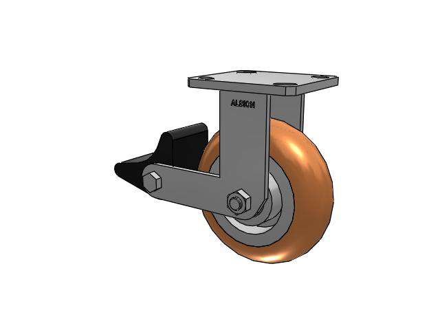 110 Series Kingpinless Top Plate Rigid Caster with 6 x 2 Green Tread on Aluminum Core PM - Round Polyurethane (Aluminum Core) Wheel and Poly Lock Integrated Brake