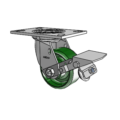 4 Series 2 Inch Wide Top Plate Swivel Caster with 4 x 2 Cast Iron Wheel and Tread Lock Brake