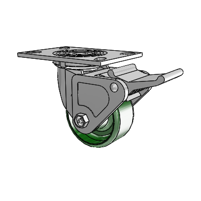 4 Series 2 Inch Wide Top Plate Swivel Caster with 4 x 2 Cast Iron Wheel and Tech Lock Brake