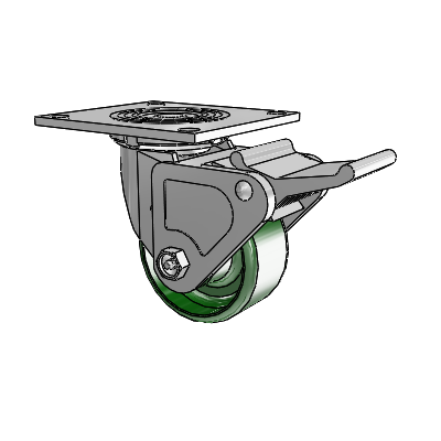 4 Series 2 Inch Wide Top Plate Swivel Caster with 4 x 2 Cast Iron Wheel and Tech Lock Brake