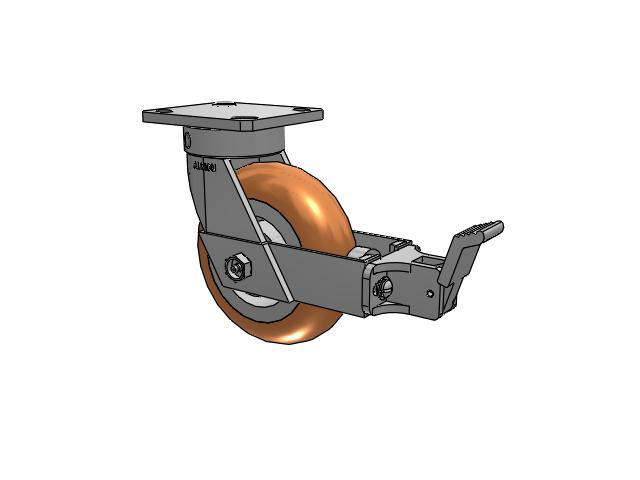 110 Series Kingpinless Top Plate Swivel Caster with 6 x 2 Green Tread on Aluminum Core PM - Round Polyurethane (Aluminum Core) Wheel and Face Brake