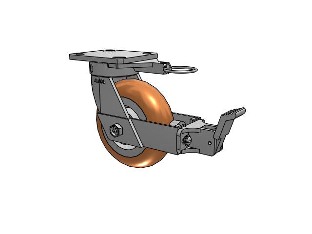110 Series Kingpinless Top Plate Swivel Caster with 6 x 2 Green Tread on Aluminum Core PM - Round Polyurethane (Aluminum Core) Wheel and Face Brake