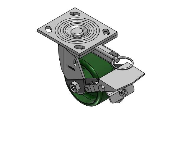4 Series 2 Inch Wide Top Plate Swivel Caster with 4 x 2 Cast Iron Wheel and Tread Lock Brake