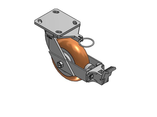 110 Series Kingpinless Top Plate Swivel Caster with 6 x 2 Green Tread on Aluminum Core PM - Round Polyurethane (Aluminum Core) Wheel and Face Brake
