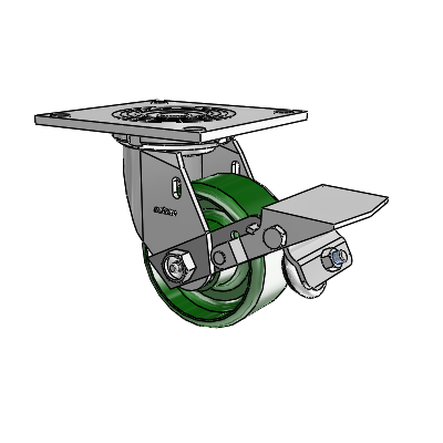 4 Series 2 Inch Wide Top Plate Swivel Caster with 4 x 2 Cast Iron Wheel and Tread Lock Brake