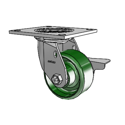 4 Series 2 Inch Wide Top Plate Swivel Caster with 4 x 2 Cast Iron Wheel and Side Lock Brake