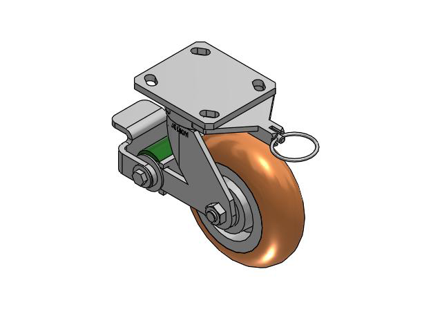 110 Series Kingpinless Top Plate Swivel Caster with 6 x 2 Green Tread on Aluminum Core PM - Round Polyurethane (Aluminum Core) Wheel and Poly Cam Brake