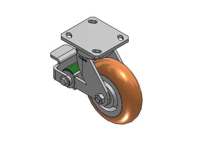 110 Series Kingpinless Top Plate Swivel Caster with 6 x 2 Green Tread on Aluminum Core PM - Round Polyurethane (Aluminum Core) Wheel and Poly Cam Brake