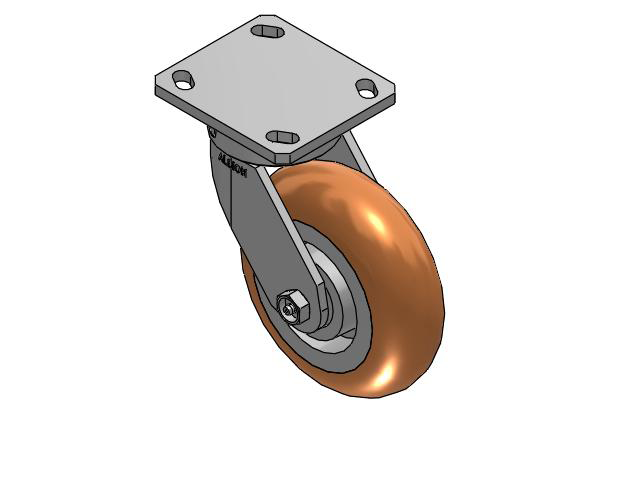 110 Series Kingpinless Top Plate Swivel Caster with 6 x 2 Green Tread on Aluminum Core PM - Round Polyurethane (Aluminum Core) Wheel