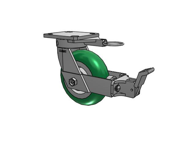 110 Series Kingpinless Top Plate Swivel Caster with 6 x 2 Green Tread on Aluminum Core PM - Round Polyurethane (Aluminum Core) Wheel and Face Brake