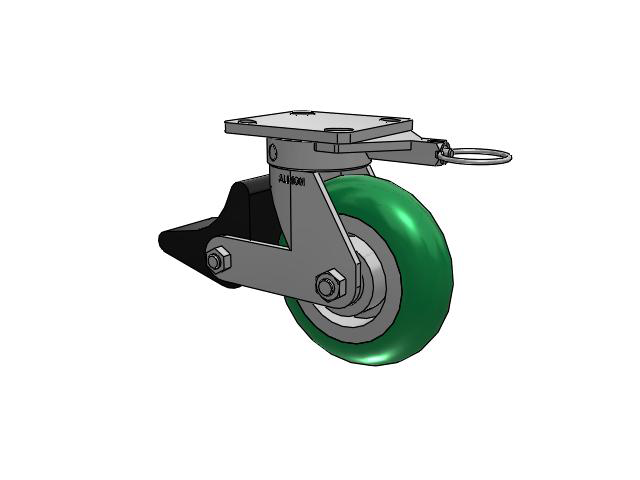110 Series Kingpinless Top Plate Swivel Caster with 6 x 2 Green Tread on Aluminum Core PM - Round Polyurethane (Aluminum Core) Wheel and Poly Lock Integrated Brake