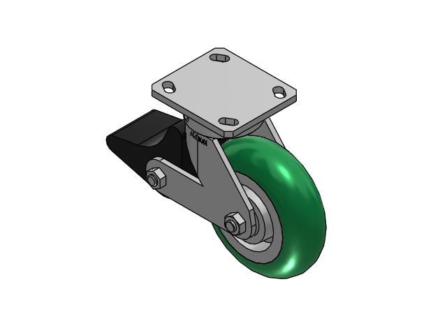 110 Series Kingpinless Top Plate Swivel Caster with 6 x 2 Green Tread on Aluminum Core PM - Round Polyurethane (Aluminum Core) Wheel and Poly Lock Integrated Brake