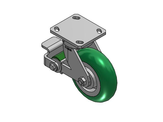 110 Series Kingpinless Top Plate Swivel Caster with 6 x 2 Green Tread on Aluminum Core PM - Round Polyurethane (Aluminum Core) Wheel and Poly Cam Brake