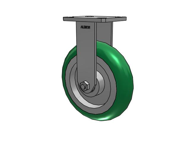 110 Series Kingpinless Top Plate Rigid Caster with 8 x 2 Green Tread on Aluminum Core PM - Round Polyurethane (Aluminum Core) Wheel