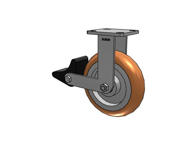 110 Series Kingpinless Top Plate Rigid Caster with 8 x 2 Green Tread on Aluminum Core PM - Round Polyurethane (Aluminum Core) Wheel and Poly Lock Integrated Brake